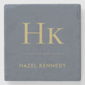 Monogram Eenvoudige Minimalistische Naam Navy Blue Stenen Onderzetter (Voorkant)