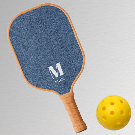 Monogram Eenvoudige Moderne Blauwe Denim Print Pickleball Paddle