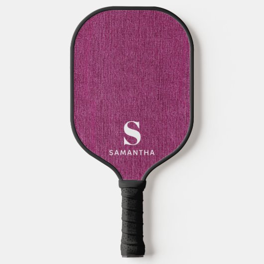 Monogram Eenvoudige Moderne Orchidee Denim Print Pickleball Paddle (Voorkant)