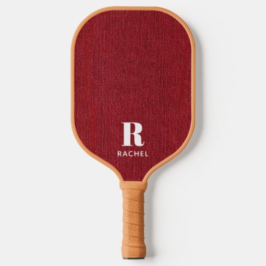 Monogram Eenvoudige Moderne Ruby Red Denim Print Pickleball Paddle (Voorkant)