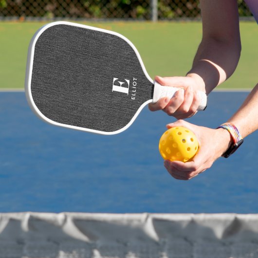 Monogram Eenvoudige Moderne Zwart-Wit Denim Print Pickleball Paddle (Insitu)