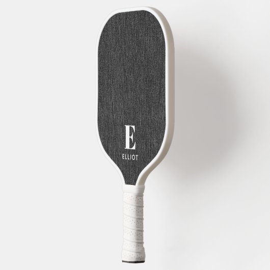 Monogram Eenvoudige Moderne Zwart-Wit Denim Print Pickleball Paddle (Links)