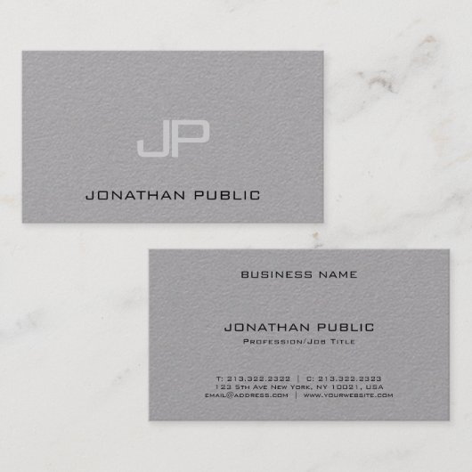 Monogram Eenvoudige Sjabloon Luxe Premium Grijs Visitekaartje (Voorkant / Achterkant)