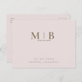 Monogram Eenvoudige Slanke Blush Bewaar de Datum Briefkaart (Voorkant / Achterkant)