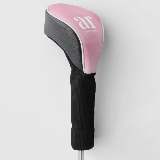 Monogram eenvoudige witte initiaal, roze waterverf golfheadcover (Schuin)