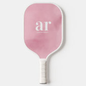 Monogram eenvoudige witte initiaal, roze waterverf pickleball paddle (Voorkant)