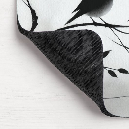 Monogram Eenvoudige Zwart-Witte Vogels in Bomen | Muismat (Hoek)