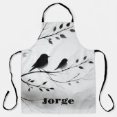 Monogram Eenvoudige Zwart-Witte Vogels in Bomen | Schort (Voorkant)
