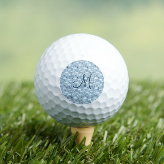 Monogram Eerste Boho Blauwe Witte Bloemen Trendy  Golfballen (Insitu Shirt)