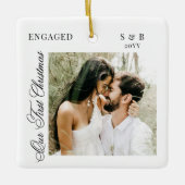 Monogram Eerste Kerst Verloving Script Foto Keramisch Ornament (Voorkant)