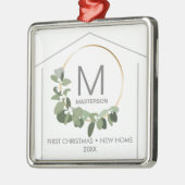 Monogram Eerste Kerstmis in ons Nieuwe Huis Metalen Ornament (Links)