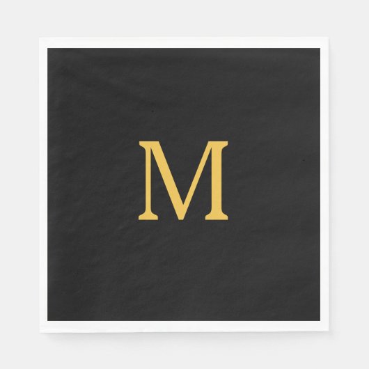 Monogram Eerste Letter Aangepaste Naam Goud Zwart  Servet (Voorkant)