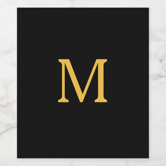Monogram Eerste Letter Aangepaste Naam Goud Zwart  Wijn Etiket (Enkel label)