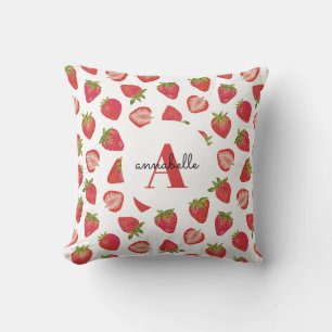 Monogram Eerste Letter Aardbeiendessin Kussen