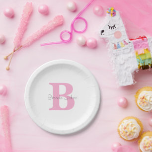 Monogram Eerste Letter Baby Shower Roze Aangepaste Papieren Bordje