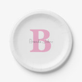 Monogram Eerste Letter Baby Shower Roze Aangepaste Papieren Bordje (Voorkant)