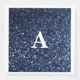 Monogram Eerste Letter Blauwe Glitters Witte Aange Servet