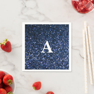 Monogram Eerste Letter Blauwe Glitters Witte Aange Servet