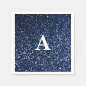 Monogram Eerste Letter Blauwe Glitters Witte Aange Servet (Voorkant)