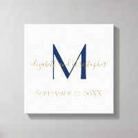 Monogram Eerste Letter Blauwe Gouden Trouwdatum Ca