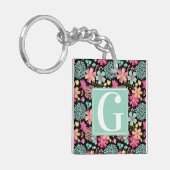Monogram Eerste Letter Bloemenschildering Sleutelh Sleutelhanger (Voorkant Links)