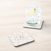 Monogram Eerste Letter Bloemige Roze Goud Bruin Ne Bier Onderzetter (Rechterzijde)