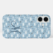 Monogram Eerste Letter Boho Blauw Wit Bloemen Tren Case-Mate iPhone Case (Achterkant (horizontaal))