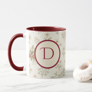 Monogram Eerste Letter Boho Willow & Aardbeien Cad Mok