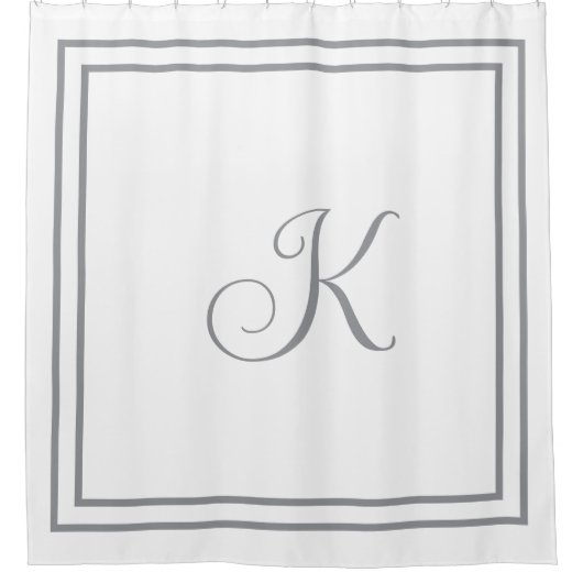 Monogram Eerste Letter Grijs Wit Aangepaste Script Douchegordijn (Voorkant)