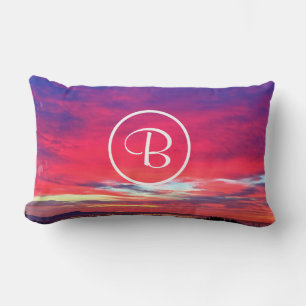 Monogram Eerste Letter Hot Roze Blauwe Zonsonderga Kussen
