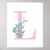 Monogram Eerste Letter L Monogram Roze Teal Koraal Poster (Voorkant)