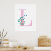 Monogram Eerste Letter L Monogram Roze Teal Koraal Poster (Keuken)