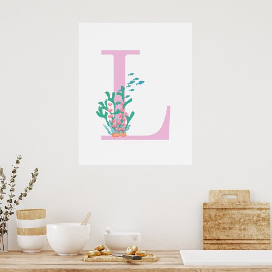 Monogram Eerste Letter L Monogram Roze Turkoois Ko Poster (Keuken)
