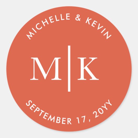 Monogram Eerste Letter Naam Bruid Bruidegom Terrac Ronde Sticker (Voorkant)