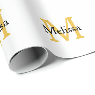 Monogram Eerste Letter Naam Goud Zwart Wit Aangepa Cadeaupapier