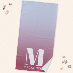 Monogram Eerste Letter Naam Gradiënt Roze Blauw Strandlaken