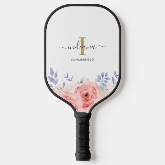 Monogram Eerste Letter Naam Lila Roze Bloem Pickleball Paddle (Voorkant)