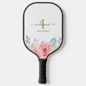 Monogram Eerste Letter Naam Lila Roze Bloem Pickleball Paddle (Achterkant)