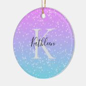 Monogram Eerste Letter Naam Roze Blauwe Glitter Om Keramisch Ornament (Links)