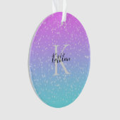 Monogram Eerste Letter Naam Roze Blauwe Glitter Om Ornament (voorkant)