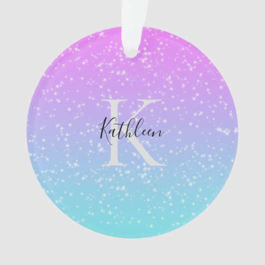 Monogram Eerste Letter Naam Roze Blauwe Glitter Om Ornament (voorkant)