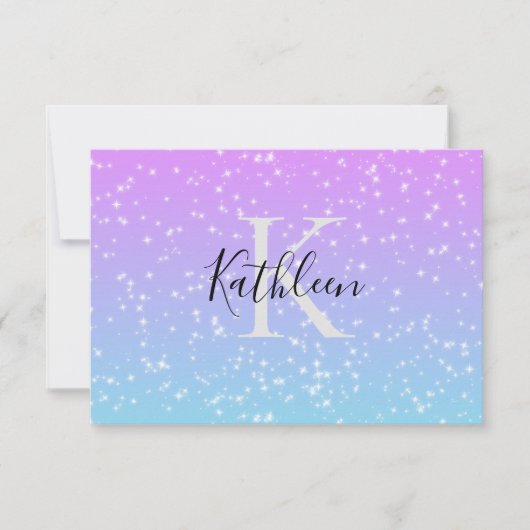 Monogram Eerste Letter Naam Roze Blauwe Glitters M Bedankkaart (Voorkant)