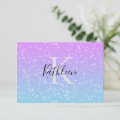 Monogram Eerste Letter Naam Roze Blauwe Glitters M Bedankkaart (Staand voorkant)