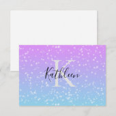 Monogram Eerste Letter Naam Roze Blauwe Glitters M Bedankkaart (Voorkant / Achterkant)