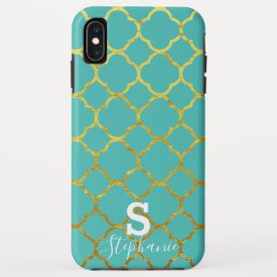 Monogram Eerste Letter Naam Teal Blauw Goud Folie  Case-Mate iPhone Case