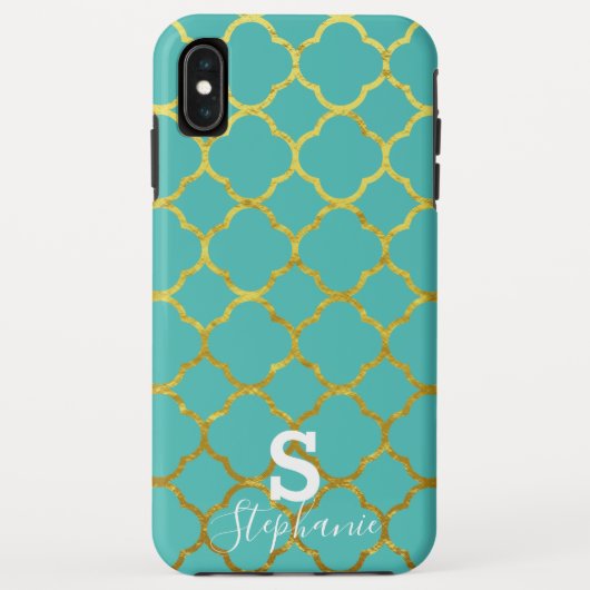 Monogram Eerste Letter Naam Teal Blauw Goud Folie Case-Mate iPhone Case (Achterkant)