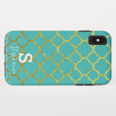 Monogram Eerste Letter Naam Teal Blauw Goud Folie Case-Mate iPhone Case (Achterkant (horizontaal))