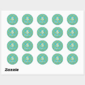 Monogram Eerste Letter Naam Teal Blauw Goud Folie  Ronde Sticker (Vel)