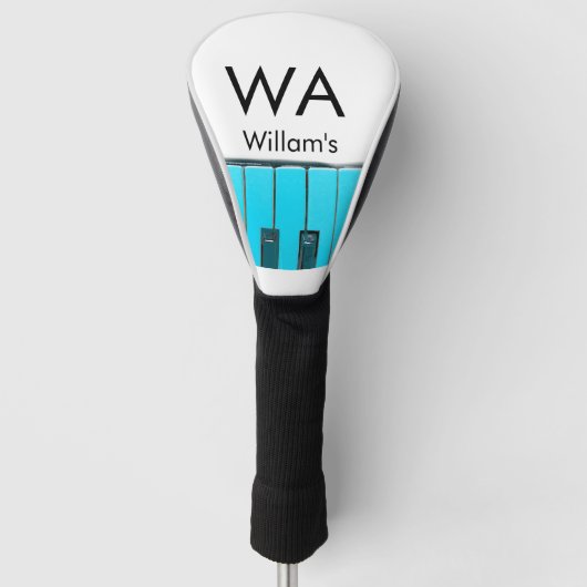 Monogram eerste letter naam tekst piano muziek golfheadcover (Voorkant)
