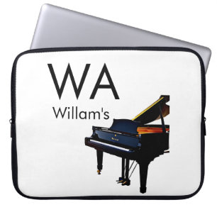 Monogram eerste letter naam tekst piano muziek laptop sleeve